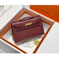 Best Grade Hermes Kelly Pochette Swift Bag 22cm in Cow Leather H0414 Ruby Red 2026 (Half Handmade)