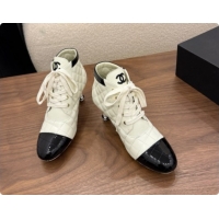 Grade Chanel Lace-up Boots in Calfskin & Patent Leather CH091031 White 2026 