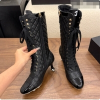 Charming Chanel Lace-up Boots in Calfskin & Patent Leather CH091032 Black 2026