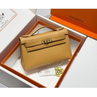 Cheapest Hermes Kelly Pochette Swift Bag 22cm in Cow Leather 0414 Milk Tea 2026 (Half Handmade)