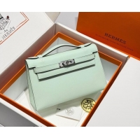 Discount Hermes Kelly Pochette Swift Bag 22cm in Cow Leather 0414 Bubble Green 2026 (Half Handmade)