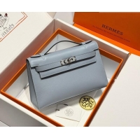 Market Sells Hermes Kelly Pochette Swift Bag 22cm in Cow Leather 0414 Linen Blue 2026 (Half Handmade)