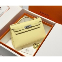 Chic Discount Hermes Kelly Pochette Swift Bag 22cm in Cow Leather 0414 Milton Yellow 2026 (Half Handmade)