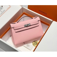 Good Quality Hermes Kelly Pochette Swift Bag 22cm in Cow Leather 0414 Milk Shake Pink 2026 (Half Handmade)