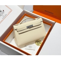 Best Grade Hermes Kelly Pochette Swift Bag 22cm in Cow Leather Milk Shake 0414 White/Silver 2026 (Half Handmade)