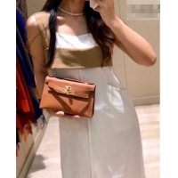 Most Popular Hermes Kelly Pochette Swift Bag 22cm in Cow Leather 0414 Brown/Gold 2026 (Half Handmade)