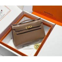 Shop Discount Hermes Kelly Pochette Swift Bag 22cm in Cow Leather 0414 Elephant Grey/Gold 2026 (Half Handmade)