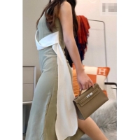 Shop Discount Hermes Kelly Pochette Swift Bag 22cm in Cow Leather 0414 Elephant Grey/Gold 2026 (Half Handmade)