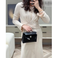 Grade Quality Hermes Kelly Pochette Swift Bag 22cm in Cow Leather 0414 Black/Silver 2026 (Half Handmade)