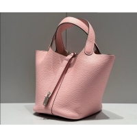 Spot Bulk Hermes Picotin Lock Mini Bag 18cm in Germany and Clemence TC Leather 4056 Rose Sakura Pink 2026 (Half Handmade