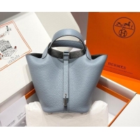 Top Design Hermes Picotin Lock Mini Bag 18cm in Germany and Clemence TC Leather 4056 Linen Blue 2026 (Half Handmade)