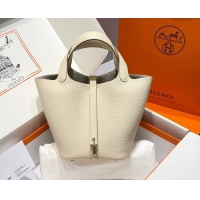 Spot Cheap Hermes Picotin Lock Mini Bag 18cm in Germany and Clemence TC Leather 4056 Milk Shake White/Gold 2026 (Half Ha