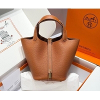 Discount Hermes Picotin Lock Mini Bag 18cm in Germany and Clemence TC Leather 4056 Brown/Gold 2026 (Half Handmade)