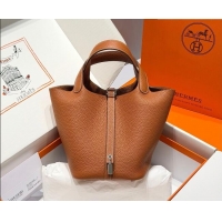 Top Design Hermes Picotin Lock Mini Bag 18cm in Germany and Clemence TC Leather 4056 Brown/Silver 2026 (Half Handmade)