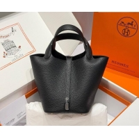 Low Price Hermes Picotin Lock Mini Bag 18cm in Germany and Clemence TC Leather 4056 Black/Silver 2026 (Half Handmade)