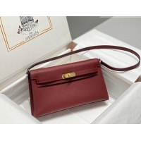Buy Fashionable Hermes Kelly Elan Bag in Saffiano Cow Leather 4078 Burgundy/Gold 2026 (Half Handmade)