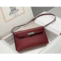 Cheapest Hermes Kelly Elan Bag in Saffiano Cow Leather 4078 Burgundy/Silver 2026 (Half Handmade)