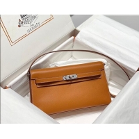 Inexpensive Hermes Kelly Elan Bag in Saffiano Cow Leather 4078 Brown/Silver 2026 (Half Handmade)