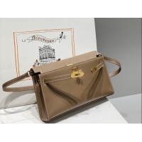 Reasonable Price Hermes Kelly Elan Bag in Saffiano Cow Leather 4078 Elephant Grey/Gold 2026 (Half Handmade)