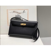 Luxury Cheap Hermes Kelly Elan Bag in Saffiano Cow Leather 4078 Black/Gold 2026 (Half Handmade)