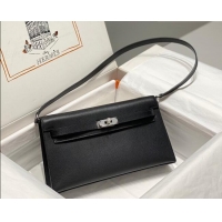 Best Grade Hermes Kelly Elan Bag in Saffiano Cow Leather 4078 Black/Silver 2026 (Half Handmade)
