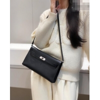 Best Grade Hermes Kelly Elan Bag in Saffiano Cow Leather 4078 Black/Silver 2026 (Half Handmade)