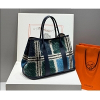 Promotional Hermes Garden Party Bag 36cm in Printed Canvas and Calfskin 4086 Green/Blue/White 2026 (Half Handmade)