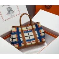 Best Quality Hermes Garden Party Bag 30cm in Printed Canvas and Calfskin 0414 Brown 2026 (Half Handmade)