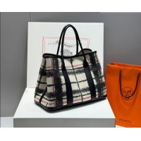 Grade Quality Hermes Garden Party Bag 36cm in Printed Canvas and Calfskin 0414 Black 2026 (Half Handmade)