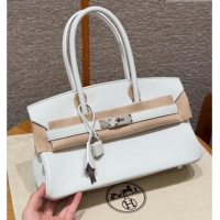 Luxurious Hermes Shoulder Birkin Bag in Clemence Leather 2529 01 White/Silver 2026 (Half-Handmade)