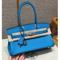 Pretty Style Hermes Shoulder Birkin Bag in Evercolor Leather 2529 0F Blue Fruda/Silver 2026 (Half-Handmade)