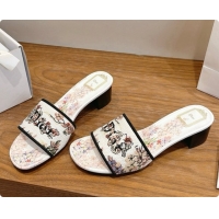 Charming Dior Dway Heeled Slide in Lily Embroidered Cotton D080306 2026