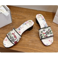 Durable Dior Dway Heeled Slide in Lily Embroidered Cotton D080307 2026