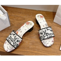 Unique Discount Dior Dway Heeled Slide in Lily Embroidered Cotton D080308 2026