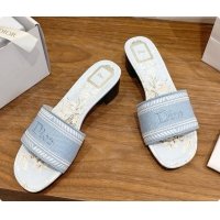 Expensive Dior Dway Heeled Slide in Blue Embroidered Cotton D080309 2026