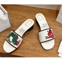 Big Discount Dior Dway Heeled Slide in Apple Embroidered Cotton D080315 2026