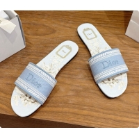 Super Quality Dior Flat Dway Slide in Lily Embroidered Cotton D080314 Blue 2026