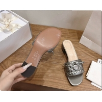Sumptuous Dior Cannage Heeled Slide in Black Quilted Cannage Lambskin 3.5cm Heel Silver Grey 6091080 2026