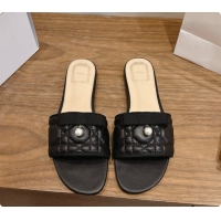 Top Grade Dior Quilted Cannage Lambskin Slide with Pearl D091118 Black 2026