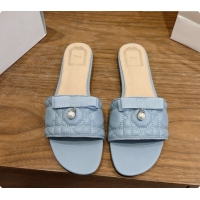Buy Ladies Dior Quilted Cannage Lambskin Slide with Pearl D091121 Blue Grey 2026