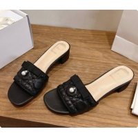 Most Popular Dior Quilted Cannage Lambskin Heeled Slide with Pearl 3.5cm Heel D091124 Black 2026