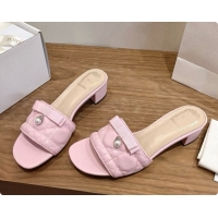 Low Cost Dior Quilted Cannage Lambskin Heeled Slide with Pearl 3.5cm Heel D091126 Light Pink 2026