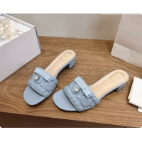 Stylish Dior Quilted Cannage Lambskin Heeled Slide with Pearl 3.5cm Heel D091128 Blue Grey 2026