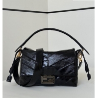 Shop Fashion Fendi Mamma Baguette Medium Bag in Chevron Leather 8677M Black 2026