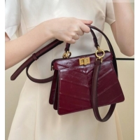 Good Product Fendi Peekaboo ISeeU Petite Bag in Shiny Chevron Eel Embossed Leather 8701 Burgundy 2026