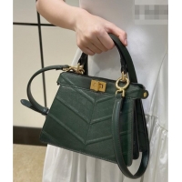 Well Crafted Fendi Peekaboo ISeeU Petite Bag in Shiny Chevron Eel Embossed Leather 8701 Green 2026