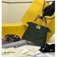 Well Crafted Fendi Peekaboo ISeeU Petite Bag in Shiny Chevron Eel Embossed Leather 8701 Green 2026