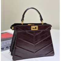 Best Price Fendi Peekaboo ISeeU Petite Bag in Shiny Chevron Eel Embossed Leather 8701 Brown 2026
