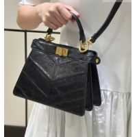Discount Fendi Peekaboo ISeeU Petite Bag in Shiny Chevron Eel Embossed Leather 8701 Black 2026
