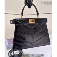 Discount Fendi Peekaboo ISeeU Petite Bag in Shiny Chevron Eel Embossed Leather 8701 Black 2026